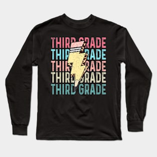 Retro Third Grade Teacher Lightning Bolt Pencil Teacher Kids Long Sleeve T-Shirt